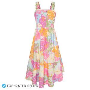 Girls Floral Maxi Dress Square Neck Smocked Bodice Wide Straps Summer Boho
